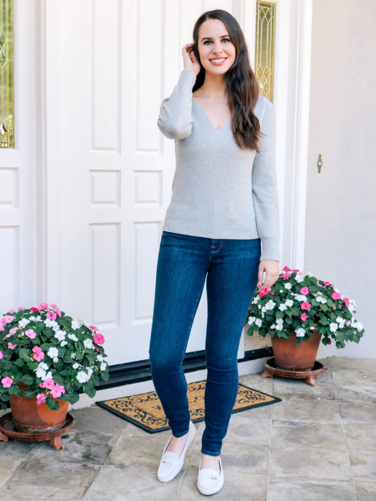 Scallop Grey Sweater and Ugg Loafers