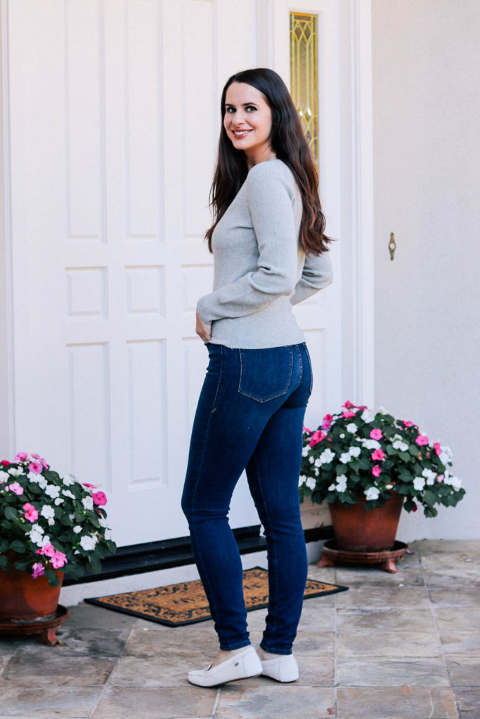 Grey Sweater and Ugg Loafers